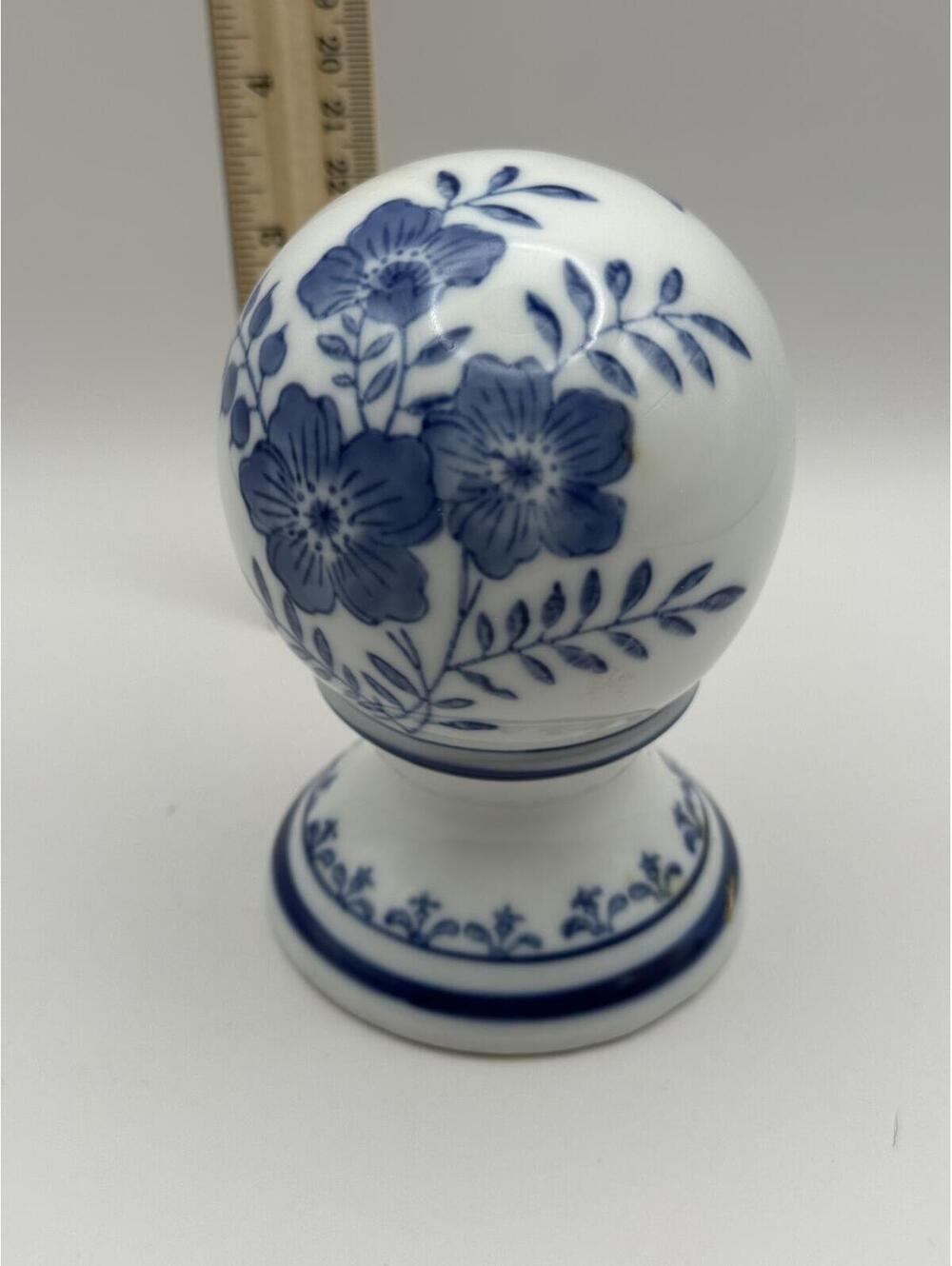 Blue White Floral Porcelain Pedestal Egg Trinket Vase Decor Made in China